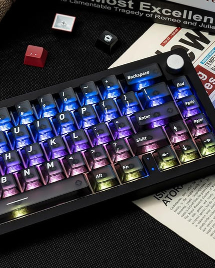 160 Keys Custom Keycap, Gradient Black and Red Crystal Transparent PBT+PC Keycaps Cherry Profile Clear Keycaps Set Fit for 61/64/87/98/104/108 Cherry Mx Switches Mechanical Keyboard