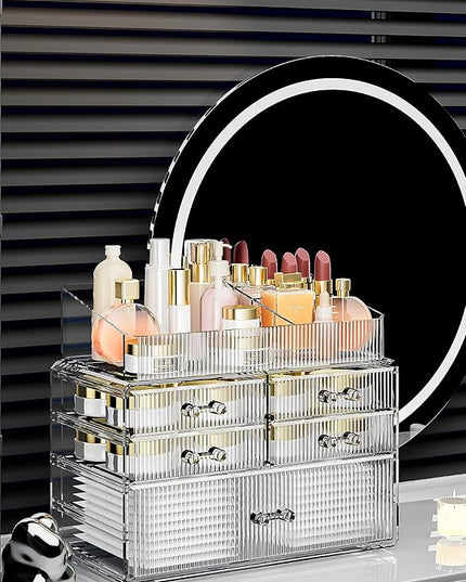 ZHIAI Stackable Organizer, Acrylic Cosmetic Organizer for Dresser, Vanity, Kitchen Cabinet, Bathroom, Under Sink, Home Organization and Storage (1 Top 5 Drawers)