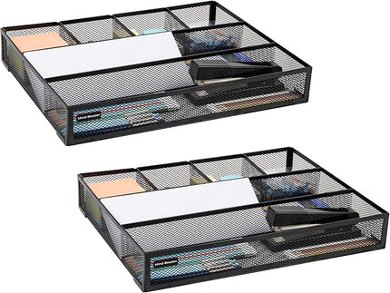 Mind Reader Drawer Organizer, Desk Org, Utensil Organizer, Office, Kitchen, Metal Mesh, Set of 2, Black