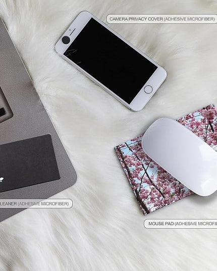 Adhesive Mouse Pad - Peel and Sticks to Any Surface - Travel Mouse Pad, Sticky for Any Surface - Excellent Tracking - Cherry Blossoms
