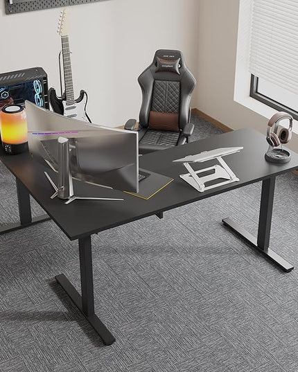 SANODESK Electric Corner L-Shaped 63 x 55 in Standing Desk, Memory Height Adjustment, Black Top Black Frame