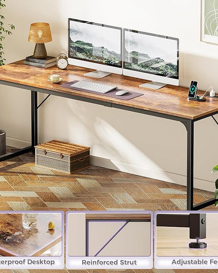 PRAISUN 78 X 24 Inch Office Computer Desk with Power Outlets and USB-C Port, Larger and Longer Gaming Desk, for Home Office, Study, Writing Work from Home Table, Metal Frame, Rustic Brown