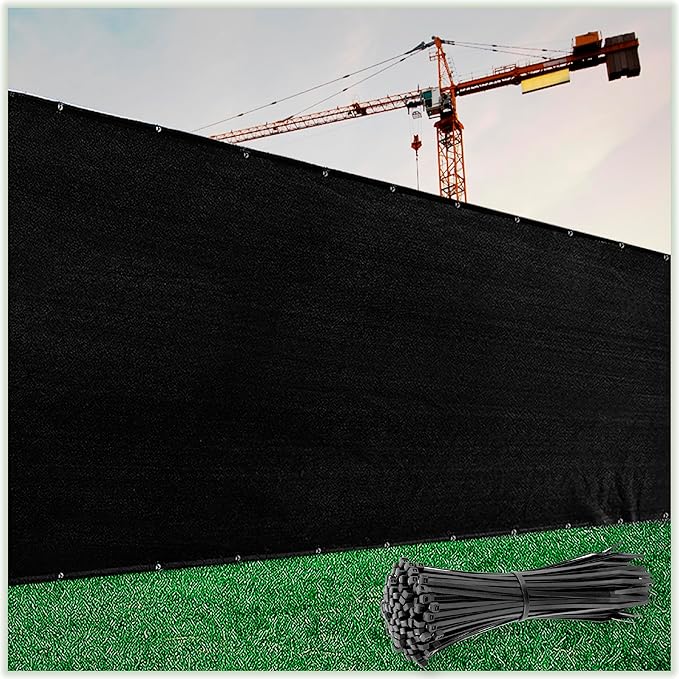 ColourTree Customized Size 6' Black and White Fence Screen Privacy Screen Heavy Duty Cable Zip Ties Included