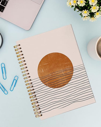 VNWEK Abstract Boho Terracotta Sun Sunset Ocean Wave Spiral Notebook Journal 5.5 x 8.3 inches,Boho Lined Hardcover Spiral Notebook,Boho Gifts for Women Teen Girls Teens