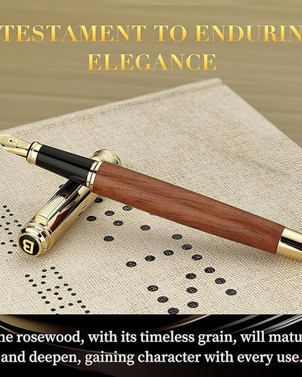 BEILUNER 316 Fountain Pen,Stunning Luxury Rosewood,24K Gilded Nib(Fine),Gorgeous 24K Gold Finish, Ink Converter,Nice Gift for Men&Women-Elegant,Executive,Christmas Pens for Writing