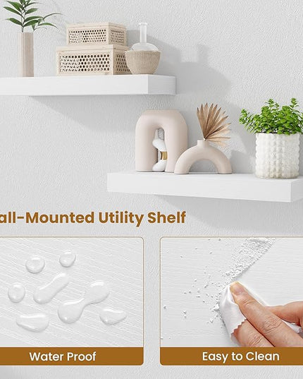 Fun Memories Floating Shelves Bathroom for Wall Mounted Shelves, 20 Inch Wood Shelf Set of 2, Home Storage & Display Decor, White