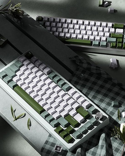 OHY XVX Shine Through Keycaps -133 Keys Cherry Profile Double Shot PBT Keycaps Compatible for 60%/75%/100% Retro Gaming Mechanical Keyboard-Milk Grass Green