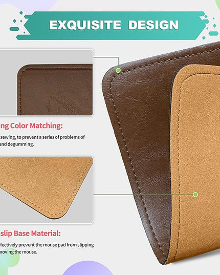 Mouse Pad, PU Mouse Pad，Leather Mouse Pad with Stitched Edge Micro-Fiber Base with Non-Slip Waterproof，Mouse Pad for Computers，Laptop, 8x11Inch (Dark Caramel Brown)