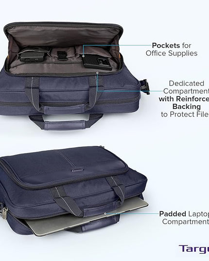 Targus Classic Slim Laptop Bag - Ergonomic Briefcase and Messenger Bag - Spacious Foam Padded for Laptops and Under