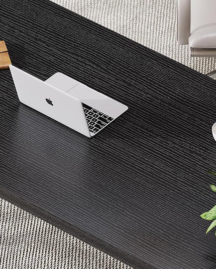 LVB Black Computer Desk, Modern Gaming PC Writing Desk for Home Office, Metal Computer Study Work Table for Bedroom, Industrial Executive Student Simple Workstation Desk, 55 in, Black Oak