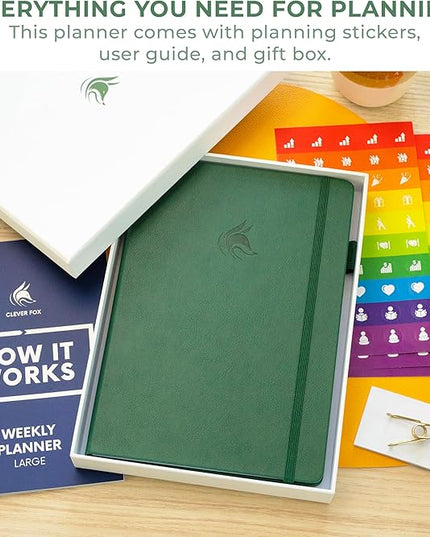 Clever Fox Planner Large – Undated Weekly & Monthly Planner for Productivity, Time Management & Goals – Organizer Journal – 7x10” (Forest Green)
