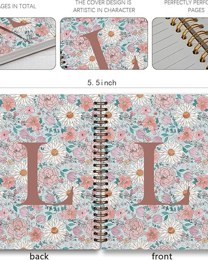 Vintage Floral Personalized Notebook, Initial Letter L Notebook Journal ,Vintage Flower Notebook for Work School Office Supplies,,Monogrammed Notebook for Women Teen Girl,Back to School Supplies 5.5 x 8.3