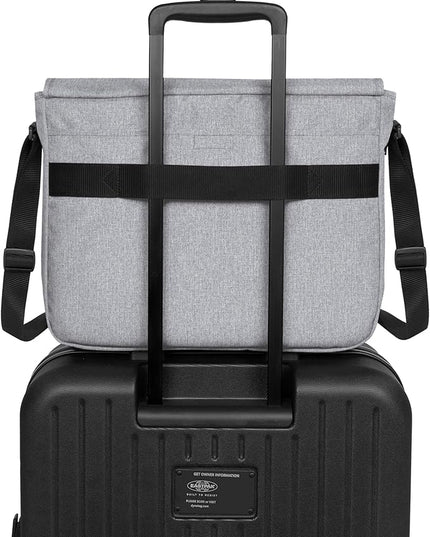 EASTPAK Delegate + – 20L Weatherproof Shoulder Bag with 17" Laptop Sleeve, Trolley Strap, Reflective Details, Adjustable Padded Strap, Sunday Grey