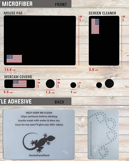 Mouse Pad Adhesive Bottom - Sticks to Any Surface - Portable - Webcam Covers and Screen Cleaner Included (USA Flag)
