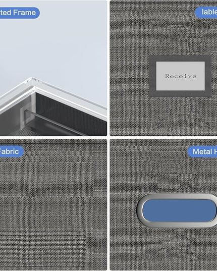 File Organizer Box - File Boxes for Hanging Files with Lid Set of 4 Decorative Hanging Folders Organizer with One-Piece Plastic Frame Slides (Grey, 13.2 * 10.1 * 10.1in(4Pack))