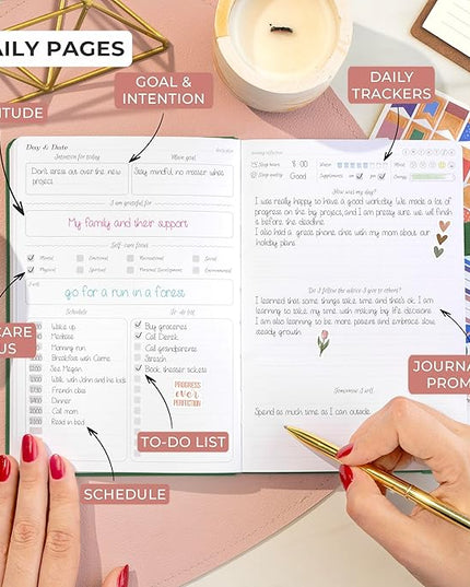 GoGirl Self-care Journal – Daily Mental Health Notebook with Mood & Wellness Trackers – Personal Development, Meditation & Reflection Journal for Women – Hardcover, Lasts 3 Months (Forest Green)