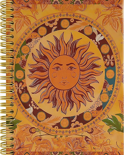 Knibeo Retro 70s Hippie Burning Sun Vintage Boho Floral Lined Hardcover Spiral Notebook Journal 5.5×8.3 Inch, College Ruled Notebook for Work Notes Journaling,Teen Girls Gifts