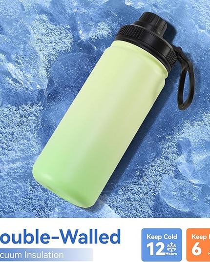 DOMICARE 16 oz Kids Water Bottle for School Stainless Steel Double Wall Vacuum Insulated Water Bottle with Straw lids & Spout Lid, Leakproof BPA Free (Green gradient,4)