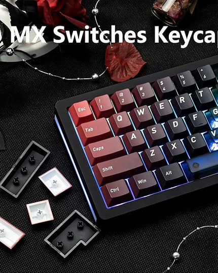 160 Keys Custom Keycap, Gradient Black and Red Crystal Transparent PBT+PC Keycaps Cherry Profile Clear Keycaps Set Fit for 61/64/87/98/104/108 Cherry Mx Switches Mechanical Keyboard