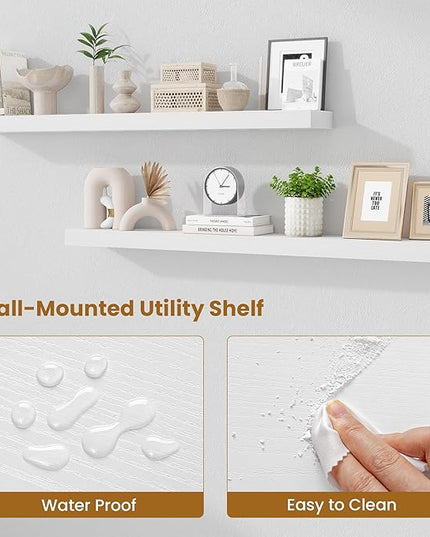 Fun Memories Floating Shelves 48 Inch, Extra Large Wood Shelf Set of 2, Hanging Wall Shelves for Bathroom, Living Room, Kitchen, Bedroom, White
