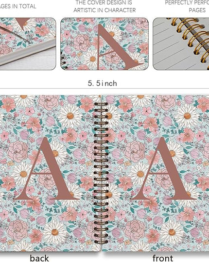 Vintage Floral Personalized Notebook, Initial Letter A Notebook Journal ,Vintage Flower Notebook for Work School Office Supplies,,Monogrammed Notebook for Women Teen Girl,Back to School Supplies 5.5 x 8.3