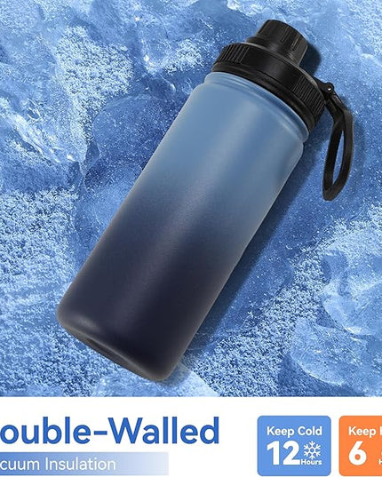 DOMICARE 16 oz Kids Water Bottle for School Stainless Steel Double Wall Vacuum Insulated Water Bottle with Straw lids & Spout Lid, Leakproof BPA Free (Blue/Navy,1)