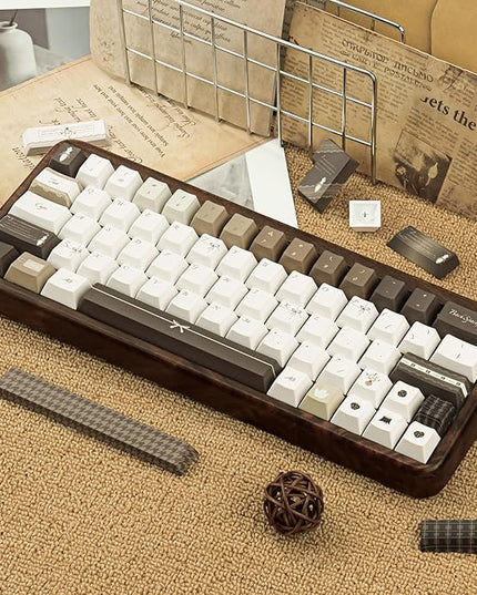 145 Keys Elegant Brown and Warm Beige Keycap Set, Five Side Dye Sublimation Cherry Profile PBT Key Caps for Mechanical Gaming Keyboard