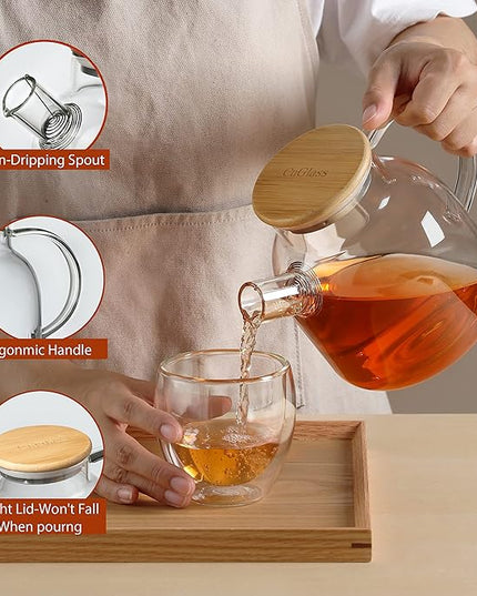 CnGlass Glass Teapot Stovetop Safe,40.6oz Clear Tea pot with Removable Filter Spout,Loose Leaf and Blooming Tea Maker