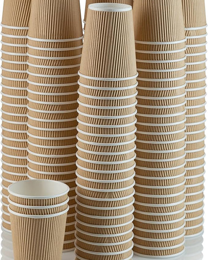 NYHI 150 10 oz Ripple Kraft Paper Cups Brown Hot Cold Cups 3 Layer Rippled Small Insulated Disposable Coffee Cups for Cappuccino Hot Cocoa or Iced Drinks