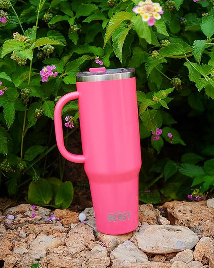 Beast 50 oz Tumbler with Handle Stainless Steel Vacuum Insulated Coffee Ice Cup Double Wall Travel Flask (Cupcake Pink)