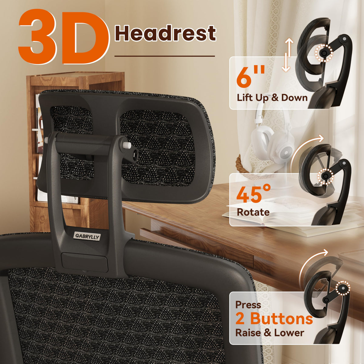 GABRYLLY Ergonomic Office Chair, High Back Home Desk Chair with Flip-Up Arms, 3D Headrest, 90-120° Tilt and Wide Cushion Seat, Big and Tall Computer Chairs for Man Woman, Mesh Chair -Midnight Cloud