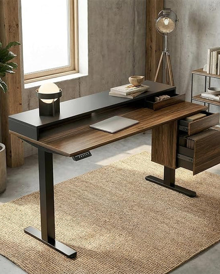 ErGear Electric 47 inch Standing Desk with Drawers and File Cabinet, Adjustable Stand up Desk with Storage, Ergonomic Sit Stand up Table Compatible Monitor Stand, Black Walnut
