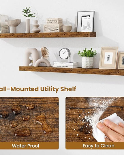 Fun Memories Floating Shelves 48 Inch, Extra Large Wood Shelf Set of 2, Hanging Wall Shelves for Bathroom, Living Room, Kitchen, Bedroom, Rustic Brown