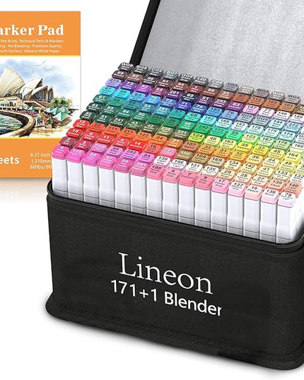 172 Colors Alcohol Based Dual Tip Art Markers, 171+1 Blender Permanent Marker Pens Plus 1 Marker Pad 1 Case Perfect for Kids Adult Artist Coloring Books Drawing Sketching and Card Making