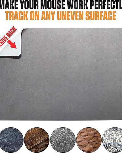 Mouse Pad Adhesive Bottom - Sticks to Any Surface - Portable - Webcam Covers Included (Blank Gray)