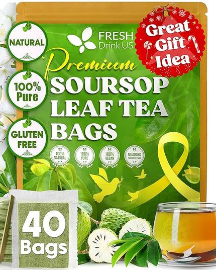 40 Premium Soursop Graviola Leaf Tea Bags, 100% Natural and Pure from Soursop Leaves, Handmade, Made With Natural Materials-Corn Fiber Tea Bag, Sugar/Caffeine/Gluten Free, Hoja Guanabana Tea