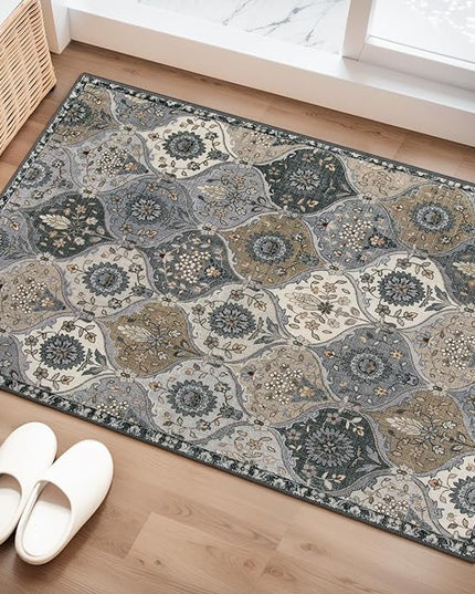 Lahome Moroccan Trellis Area Rug, 2x3 Entryway Rug Non-Slip Washable Indoor Door Mat, Small Oriental Accent Throw Carpet for Bedroom Kitchen Entry Bathroom, Grey