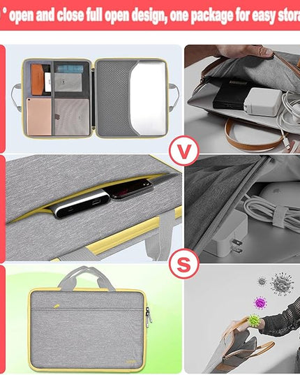 Hseok Laptop Case 13.3-14 inch Breifcase Handbag, Water-Resisten & Shockproof Laptop Sleeve Compatible with MacBook Pro 14",MacBook Air/Pro 13.3"and 13"-14" HP,Dell,Lenovo,Asus,Acer,Light gray-yellow