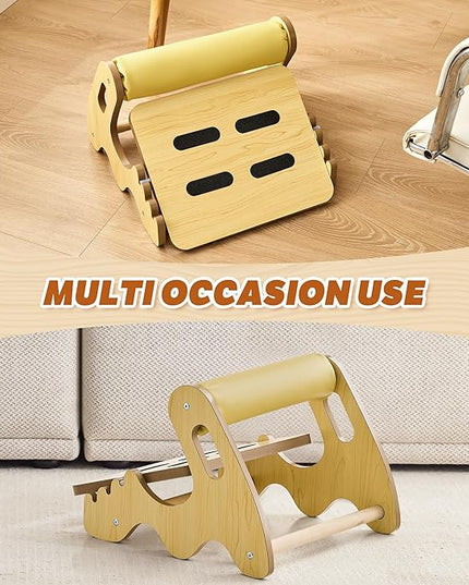 Foot Rest for Under Desk at Work- Adjustable Rocking Foot Stool with 3 Height Positions and Soft Crossbar, Ergonomic Wooden Footrest with Anti-Slip Surface for Home, Office