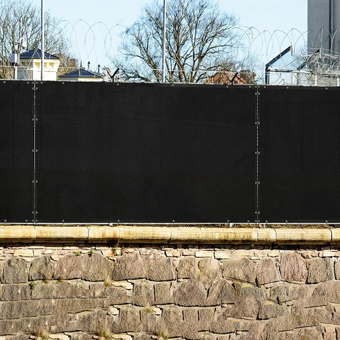 WINDSCREEN4LESS 6' x 30' Privacy Fence Screen in Black for Chain Link Fence W/ Brass Grommet Windscreen Outdoor Backyard Mesh Fencing Cover Netting 150GSM Fabric W/ Zip Ties - Custom Size