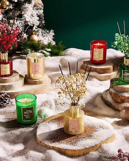 Airkeep Christmas Reed Diffuser Set,3.38 fl oz (100 ml) Reed Diffuser - Balsam&Cedar Oil Diffusers with 8 Reed Sticks, Home Fragrance Reed Diffuser for Bathroom Shelf Decor