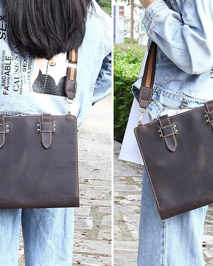 Robrasim Handmade Leather Sketchbook Cover, Artist Sketch Pad Holder for 9"X12" Sketchbook, Drawing Book and Pencil Case, Journal Notebook Portfolio with Shoulder Strap, Artist Gifts, Coffee