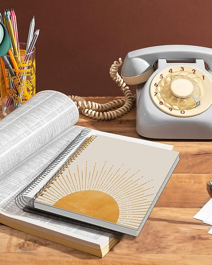 Abstract Boho Sun Sunrise Sunset Sunshine Spiral Notebook College Ruled 5.5×8.3 Inches Hard Cover Journal Notebooks for Journaling Writing Work Office Notes Women,Boho Sun Lover Gifts for Women