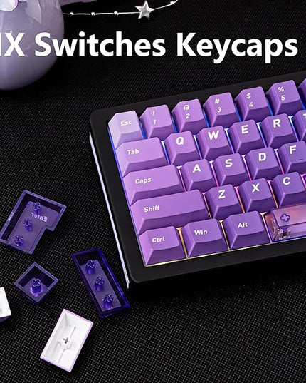 Gradient Grape Purple Clear keycaps，Cherry Profile Key caps Purple Crystal keycap Set，PBT+PC Material Keycaps 160 Keys Custom Key caps Compatible with ANSI/ISO, TKL, Full-Sized Layout
