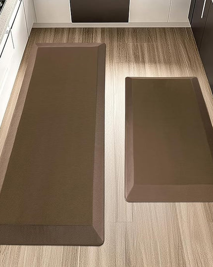 2 PCS Anti Fatigue Kitchen Mats for Floor, Brown 9/10 Extra Thick Cushioned Standing Desk Mat, Comfort Memory Foam Ergonomic Rugs and Mats Non-Slip Waterproof for Office, Kitchen, 20"x32"+20"x48"