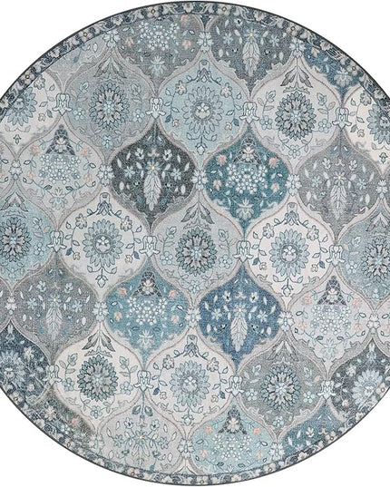 Lahome Moroccan Trellis Washable Round Area Rug, Soft Round Rugs 6ft Ultra-Thin Non-Slip, Vintage Large Circle Carpet for Bedroom Living Room Kitchen Nursery, Blue