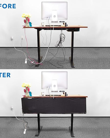 Mount-It! Under Desk Modesty Panel for Office Desks and Sit Stand Workstations [60 Inches Wide] Mesh Organizer Pockets for Cables and Wires (Black)