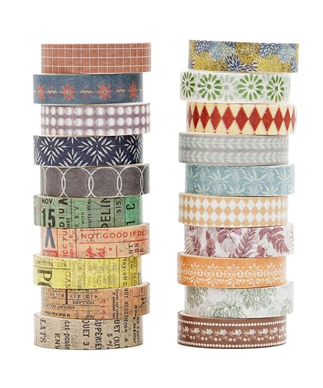 YUBBAEX 20 Rolls Basic Patterns Washi Tape Set Skinny Masking Creative Decorative Tapes, Designer's Selection (Collection 4-Romance)