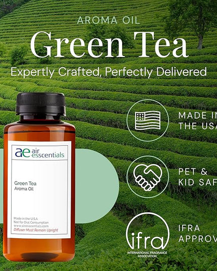 Green Tea Aroma Oil, Essential Oils Blend for Diffusers & Scent Machines, Citrus, Delicate Florals, Warm Tea, Aromatherapy, Cold Air Diffuser Compatible, 300 mL
