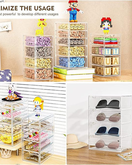 Acrylic Desk Organizers And Accessories With 13 Drawers, Office Desktop Drawers, Plastic Makeup Organizer Containers Bins With Drawers Desk Organization, Bathroom Organizers Storage Case Box Cube
